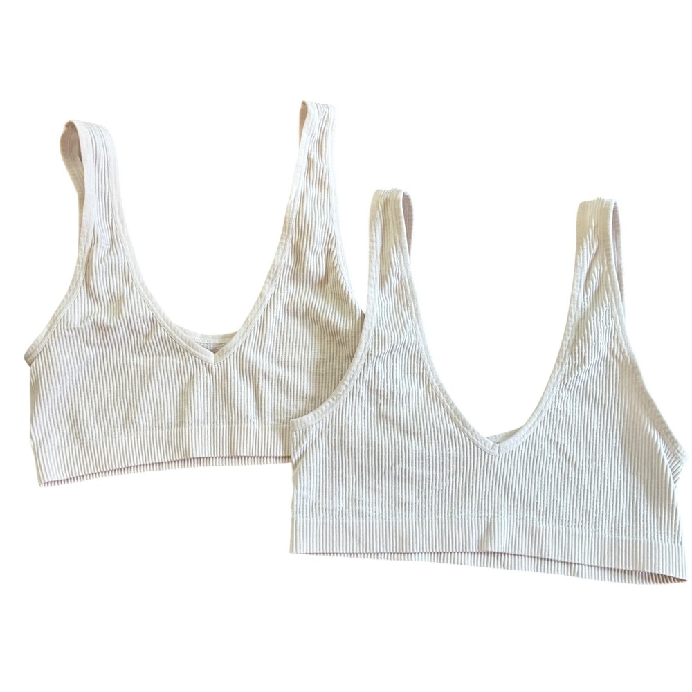 Colsie Ribbed V-Neck Bralette Set Women Size M White Reversible Scoop Neck